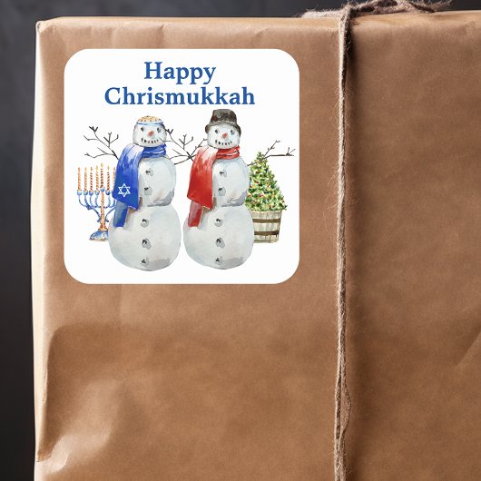ハヌカの雪だるま クリスマス・ハヌカ祭 スクエアシール