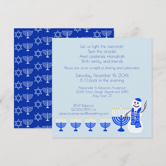 ハヌカの雪だるま ファン ファミリー アンド フレンズ ホリデー 招待状 (正面/裏面)