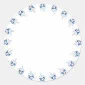 ハヌカの青と白のドレイデル枠なし かわいい ラウンドシール (正面)