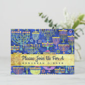 ハヌカの食事 ゴールド ブルー メノーラ ダビデの星 招待状 (スタンド正面)