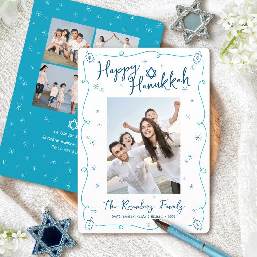 ハヌカの5枚の写真 手描きのドゥードル 落書き風 シーズンカード