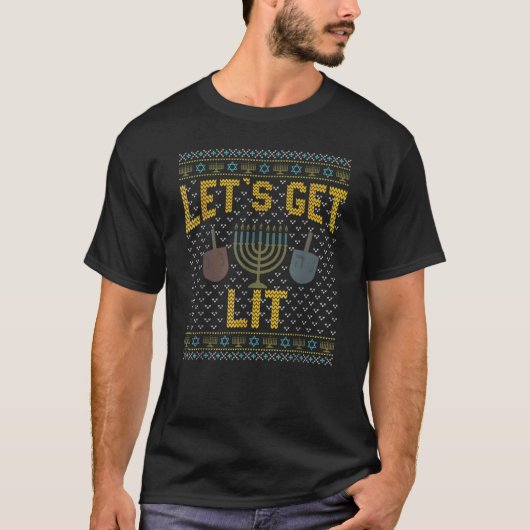 ハヌカを祝おう！飲んで騒ごう！ユダヤの醜いセーター Tシャツ (正面)