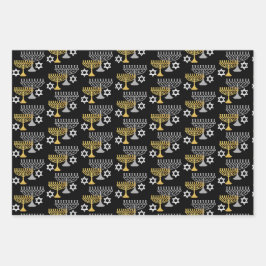 ハヌカエレガントーホリデーパターン金ゴールド ラッピングペーパーシート