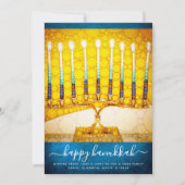 ハヌカスタイリッシュイエロ金ゴールド(ユダヤ教)メノラーオンティール(緑がかった色)フラット シーズンカード (正面)