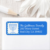 ハヌカパーソナライズされたー(ユダヤ教)メノラーブルー差出人住所 ラベル (インサイチュ)