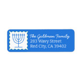 ハヌカパーソナライズされたー(ユダヤ教)メノラーブルー差出人住所 ラベル (正面)