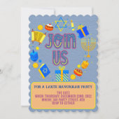 ハヌカパーティーの招待状 現代的なテキストデザイン 招待状 (正面)