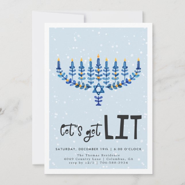 ハヌカパーティーの招待状 Let's Get Lit (正面)