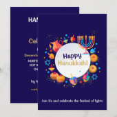 ハヌカパーティー ユダヤの祝日 ゴールド メノーラ 招待状 (正面/裏面)