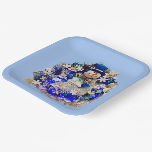 ハヌカモダンースターオブデイヴィッド雪だるまリース ペーパープレート (傾斜あり)