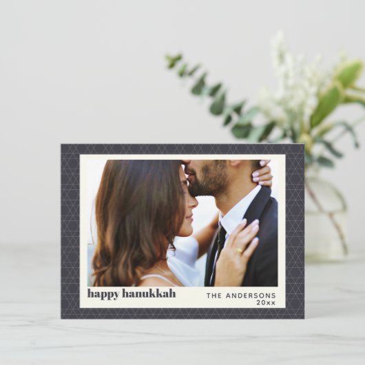 ハヌカモダンー星模様ダークブルーのフォトカード シーズンカード (スタンド正面)