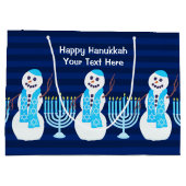 ハヌカユダヤ雪だるまブルー（ユダヤ教）メノラー子供へ ラージペーパーバッグ (裏面)