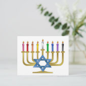 ハヌカレインボーキャンドル金ゴールド(ユダヤ教)メノラー シーズンポストカード (スタンド正面)