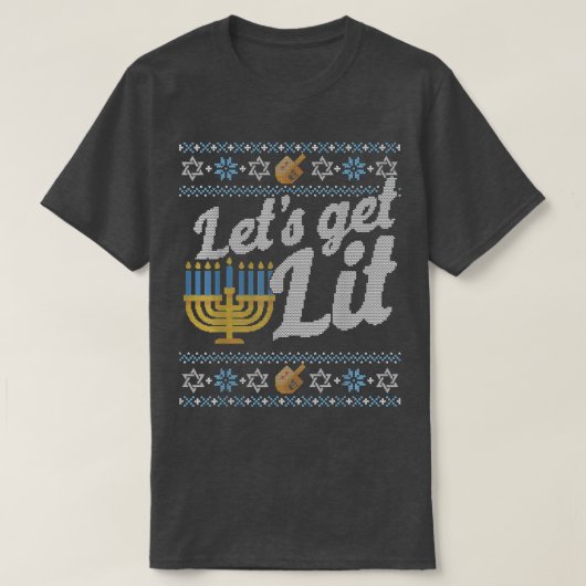 ハヌカーおもしろい醜いセーターユダヤ人ギフトがLを取得する Tシャツ (デザイン正面)