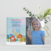 ハヌカーおよびクリスマスの写真の休日カード シーズンカード (スタンド正面)