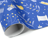 ハヌカーお祝いブルーバックグラウンド ラッピングペーパー (ロールコーナー)