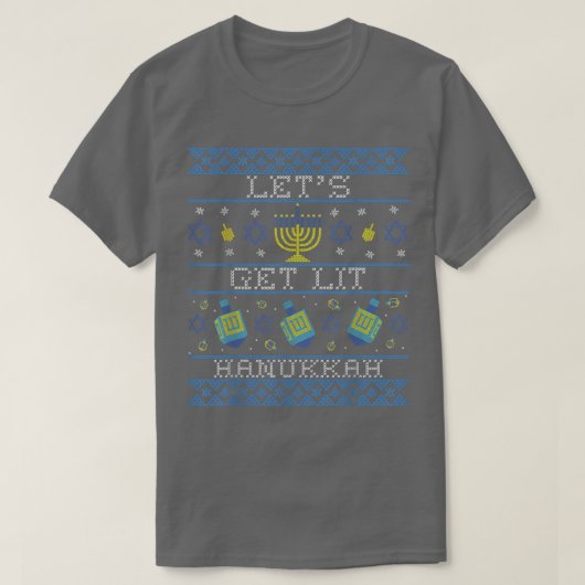 ハヌカーで醜いクリスマスセーターを着てみよう Tシャツ (デザイン正面)