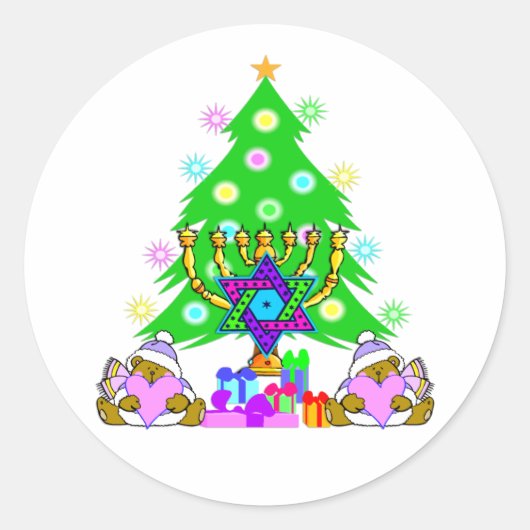 ハヌカーとクリスマスステッカー ラウンドシール (正面)