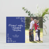 ハヌカーとクリスマスフォトモダンカードブルー シーズンカード (スタンド正面)