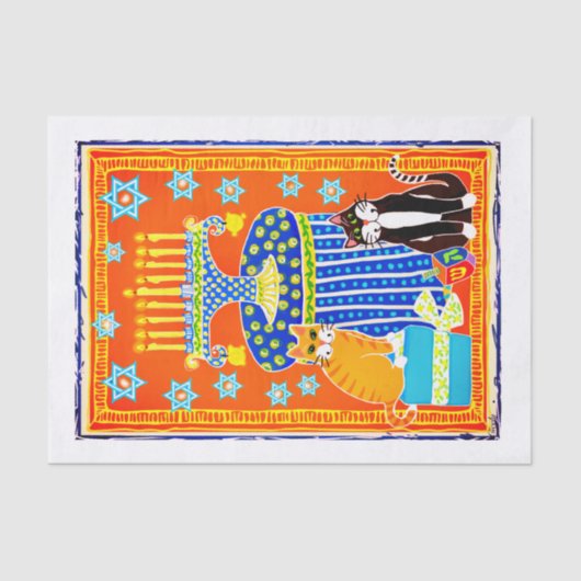 ハヌカーと2匹の猫，（ユダヤ教）メノラー，ドレイドル，休日C 薄葉紙 (正面)