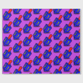 ハヌカーのカラフルなdreidlの紫色のギフト用包装紙 ラッピングペーパー (フラット)