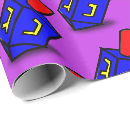ハヌカーのカラフルなdreidlの紫色のギフト用包装紙 ラッピングペーパー (ロールコーナー)
