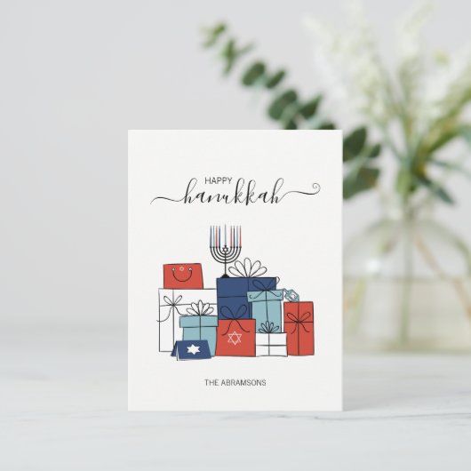 ハヌカーのギフト及び(ユダヤ教)メノラーの休日の郵便はがき シーズンポストカード (スタンド正面)