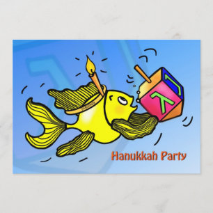 ハヌカーのパーティの招待状のおもしろいでかわいい魚のdreidel 招待状
