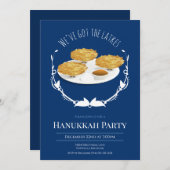 ハヌカーのパーティーの微笑のLatkesの青く白い休日 招待状 (正面/裏面)