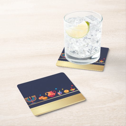 ハヌカーの幸せなパーティーの美しい装飾 スクエアペーパーコースター (インサイチュ)