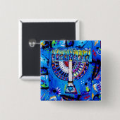 ハヌカーの幸せな（ユダヤ教）メノラー 缶バッジ (正面&裏面)