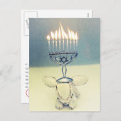 ハヌカーの挨拶状-アルドウサギおよび(ユダヤ教)メノラー シーズンポストカード (正面/裏面)