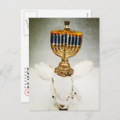 ハヌカーの挨拶状-アルドウサギおよび(ユダヤ教)メノラー シーズンポストカード (正面/裏面)
