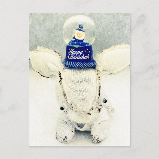 ハヌカーの挨拶状-ウサギおよび雪の地球 シーズンポストカード (正面)