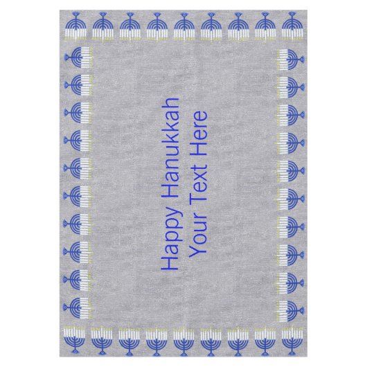 ハヌカーの濃紺の（ユダヤ教）メノラーの銀の家の装飾 テーブルクロス (正面)