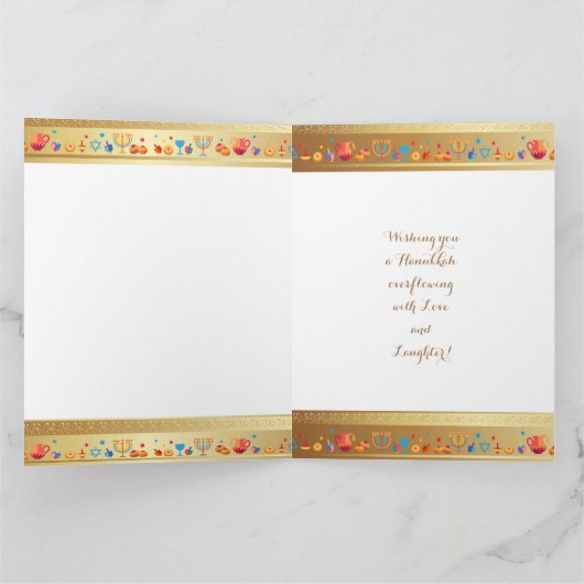 ハヌカーの美しい金ゴールドの（ユダヤ教）メノラーのユダヤ人の休日 サンキューカード (内部)