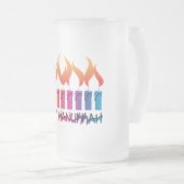 ハヌカーの虹の（ユダヤ教）メノラー フロストグラスビールジョッキ (正面右)