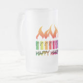 ハヌカーの虹の（ユダヤ教）メノラー フロストグラスビールジョッキ (正面左)