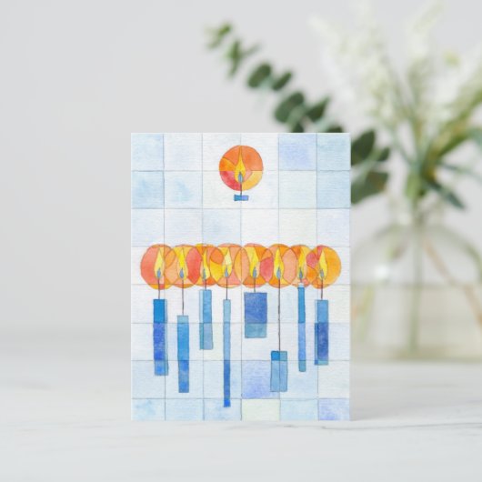 ハヌカーの蝋燭をつるすこと シーズンポストカード (スタンド正面)