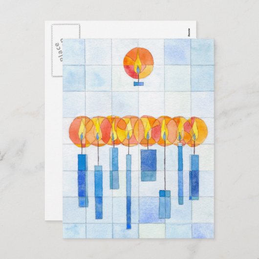 ハヌカーの蝋燭をつるすこと シーズンポストカード (正面/裏面)