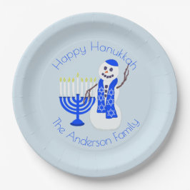 ハヌカーの雪だるまのChrismukkahのパーティーはあなたの名前を加えます ペーパープレート