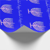 ハヌカーの青いピンクの（ユダヤ教）メノラー4ローラ ラッピングペーパー (角)