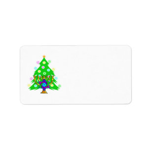 ハヌカーの(ユダヤ教)メノラーおよびクリスマスツリー ラベル