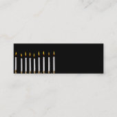 ハヌカーの(ユダヤ教)メノラーの燃焼白はハヌカー(ユダヤ教の祭り)の良否を明りにすかして調べます スキニー名刺 (正面)