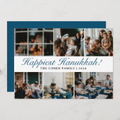 ハヌカータイポグラフィブルーファミリーフォトコラージュ シーズンカード (正面/裏面)