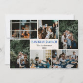 ハヌカータイポグラフィブルーファミリーフォトコラージュ シーズンカード (正面)