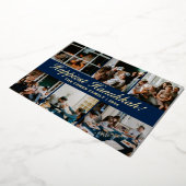 ハヌカータイポグラフィブルーファミリーフォトコラージュ 箔シーズンカード (回転した状態)