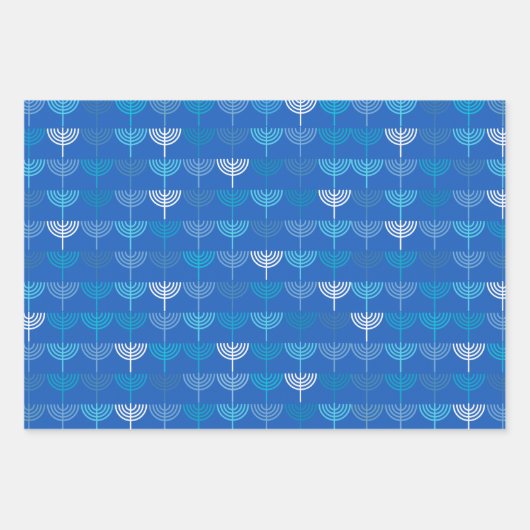 ハヌカーハヌカー(ユダヤ教の祭り)チャヌキア(ユダヤ教)メノラーパターンブルー ラッピングペーパーシート (正面)