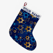 ハヌカーハヌカー(ユダヤ教の祭り)ブルーモダンクリスマスユダヤ人 ラージクリスマスストッキング (正面 (吊り時))