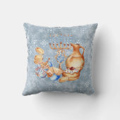 ハヌカーハヌカー(ユダヤ教の祭り)(ユダヤ教)メノラーウォーターカラーブルースノー クッション (裏面)